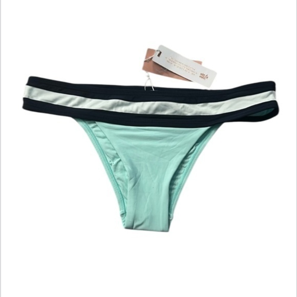 PILYQ Aquamarine Color Banded Block Teeny bikini swim bottom size medium